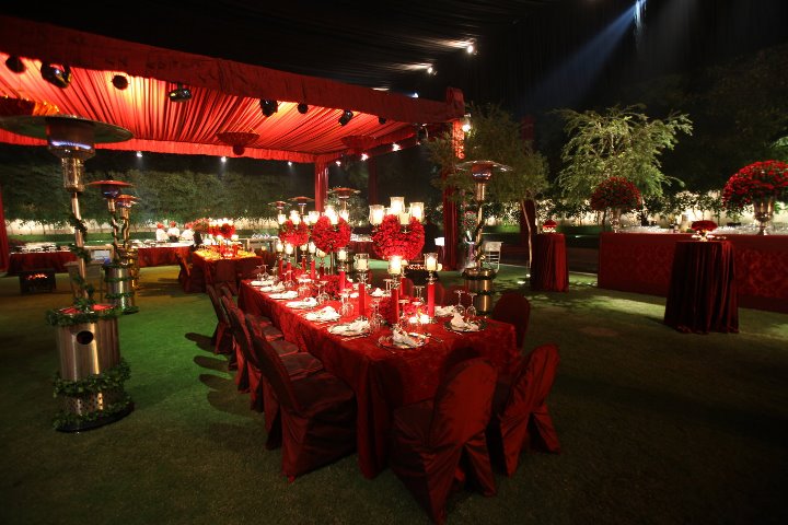 Red carpet wedding lawn