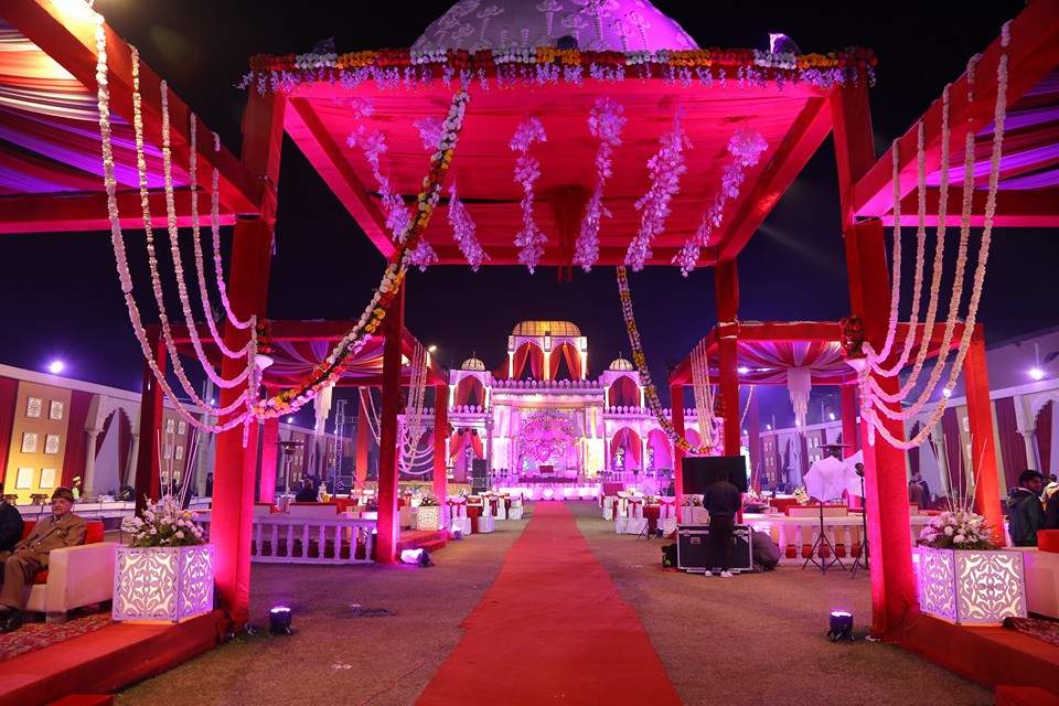 24 carat suryadev farms gt karnal road alipur pink theme wedding in lawn